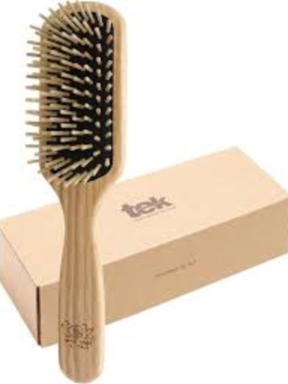 TEK Med Rectangular Wood Brush Short Tooth Handmade Italy Fine or Straight Hair